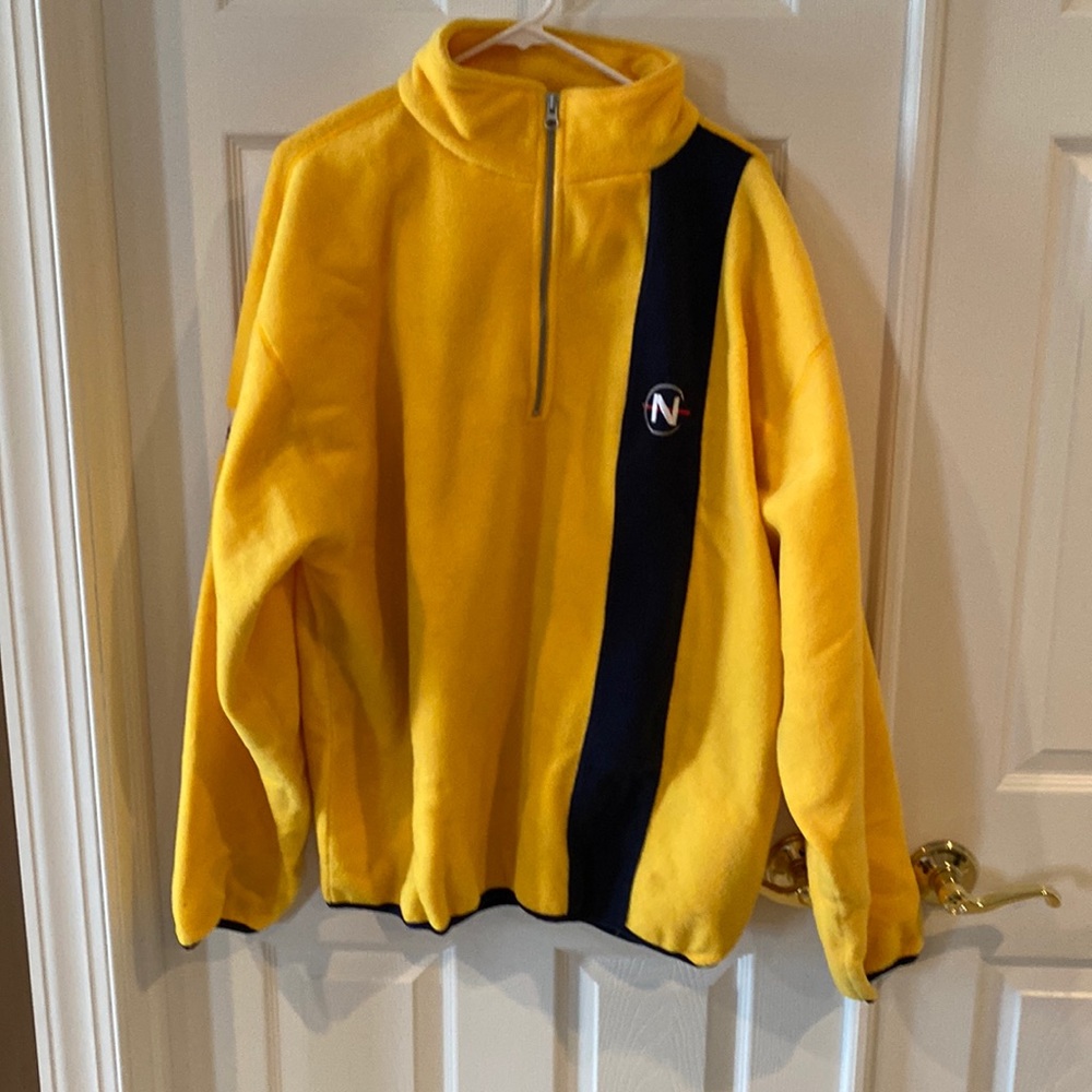 Nautica Competition fleece pullover xl; yellow with blue stripe down left side